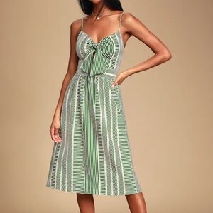 Lulus Green Stripe Tie-Front Midi Dress
